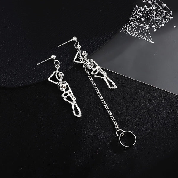 Halloween Metal Skull Asymmetric Chain Punk Style Earrings Wholesale Jewelry