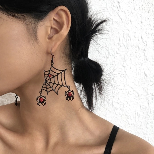 Halloween New Spider Geometric Alloy Diamond Earrings Wholesale