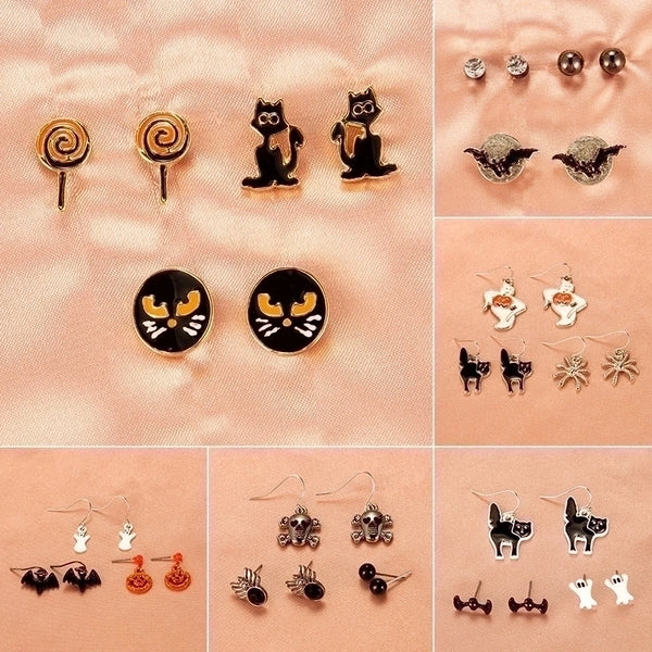 Halloween Skull Pumpkin Lantern Bat Earrings Wholesale