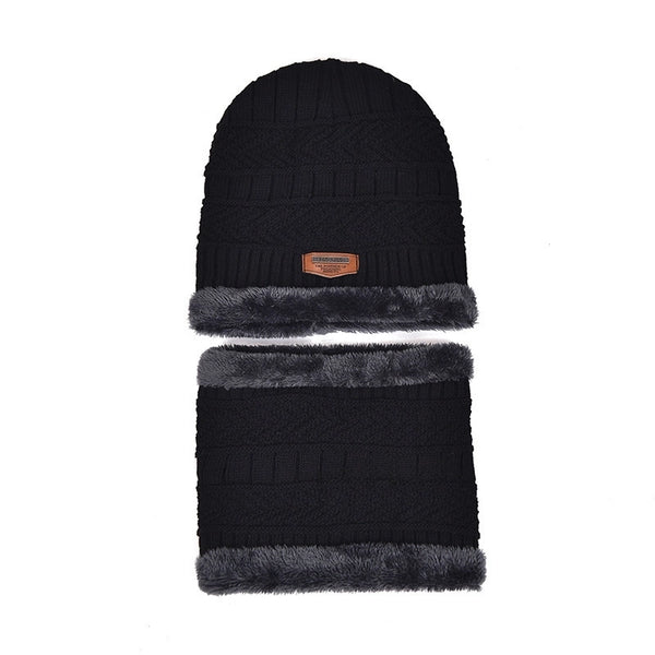 Hat Men's Autumn And Winter Wool Knitted Pullover Hat Fleece-lined Thickened Hat Scarf Two-piece Knitted Hat Wholesale