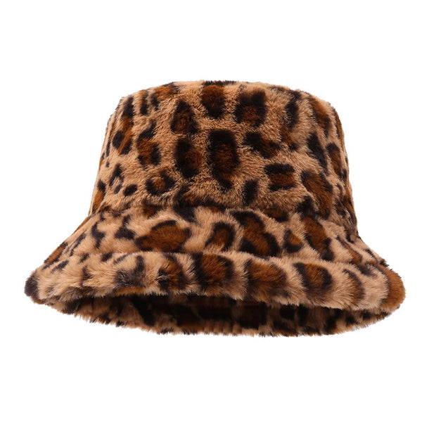 Hat Women's Winter Face-looking Leopard Print Fisherman Hat Women's  Warm Basin Hat  Plush Bucket Hat