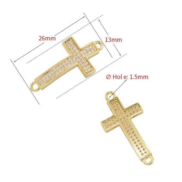 Hip-hop Cool Style Cross Brass Plating Inlay Zircon 18k Gold Plated Charms