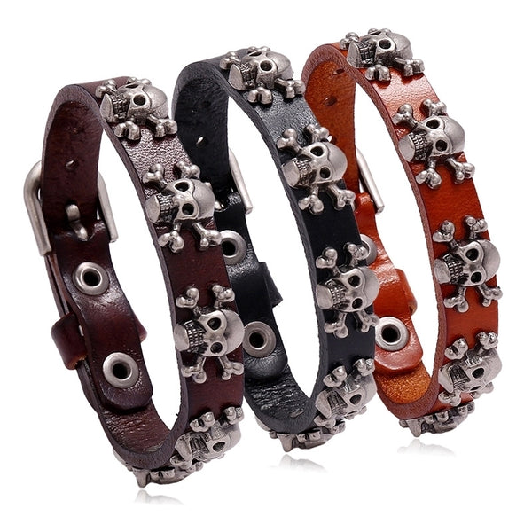 Hot-selling Skull Punk Style Simple Adjustable Men's Cowhide Bracelet Wholesale