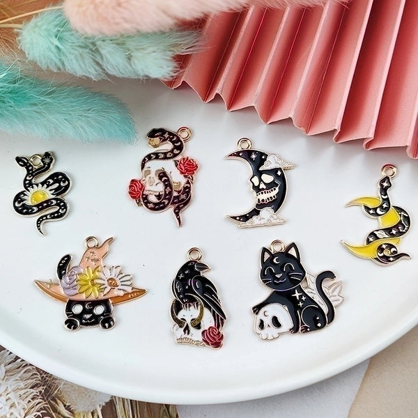 Ig Style Funny Cat Snake Skull Metal Enamel Charms