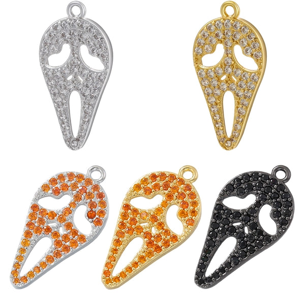 Ig Style Funny Cool Style Skull Grimace Copper Plating Hollow Out Inlay Zircon 18k Gold Plated Halloween Women's Charms