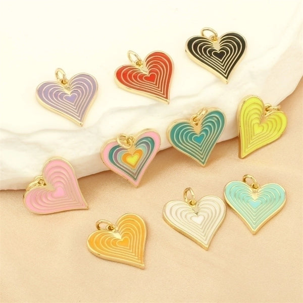 Ig Style Sweet Heart Shape Copper Enamel Plating 18k Gold Plated Jewelry Accessories