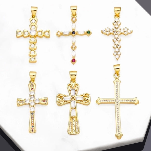 Ins Style Cross Copper Plating Inlay Zircon 18k Gold Plated Pendants Jewelry Accessories