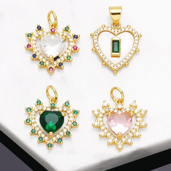 Ins Style Heart Shape Copper Plating Inlay Zircon 18k Gold Plated Pendants Jewelry Accessories