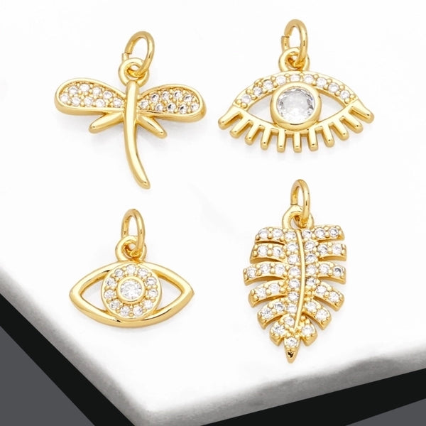 Ins Style Leaf Devil's Eye Dragonfly Copper Plating Inlay Zircon 18k Gold Plated Pendants Jewelry Accessories