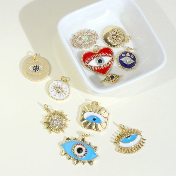 Ins Style Simple Style Devil's Eye Heart Shape Gold Plated Zircon Copper Wholesale Pendants