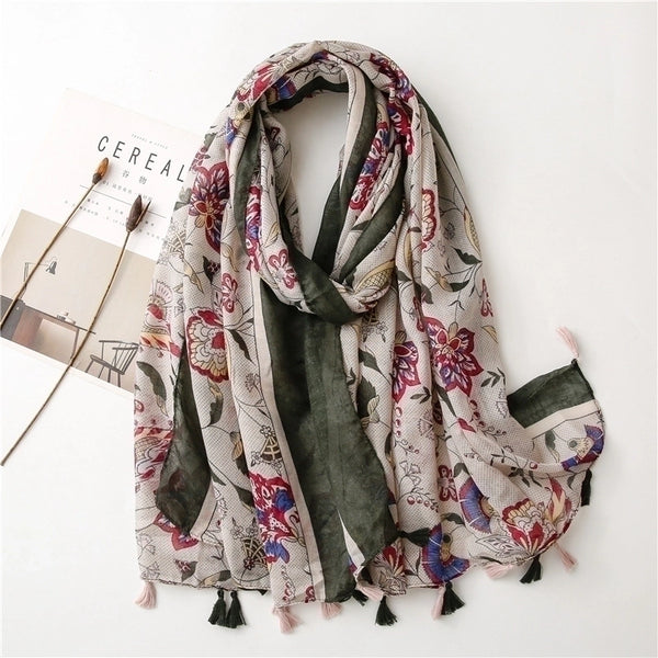 Korean Retro Ethnic Style Shawl Floral Scarf