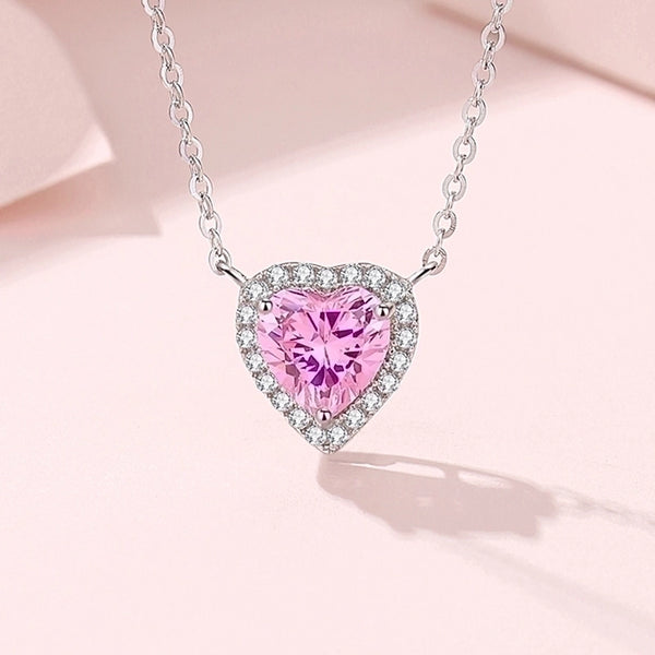 Lady Heart Shape Sterling Silver Inlay Zircon Pendant Necklace