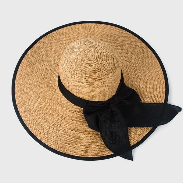 Large-edge Bow-knot Edging Straw Sunscreen Hat