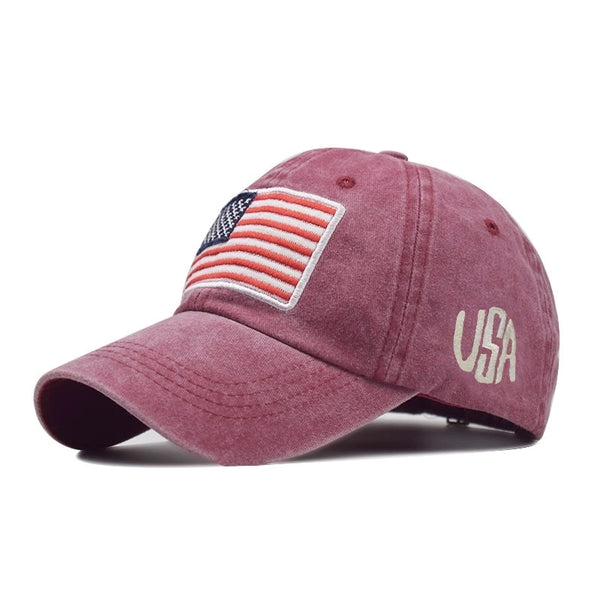 Men's Basic American Flag Embroidery Crimping Curved Eaves Baseball Cap