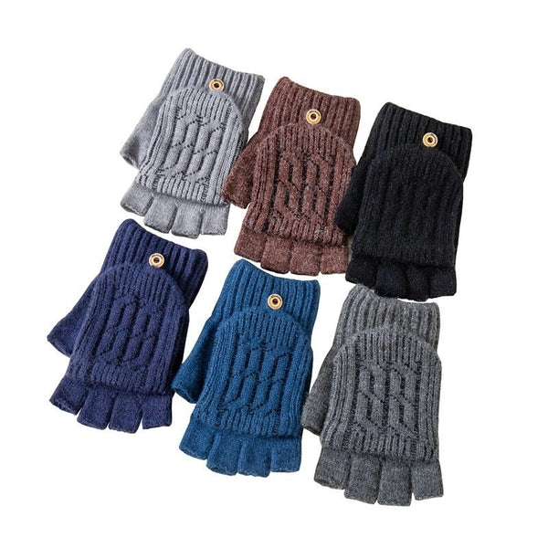 Men's Half Finger Flip Cover Gloves With Cover Cashmere Gloves Knitted Thickened Warm Fleece-Lined Excerpted Gloves