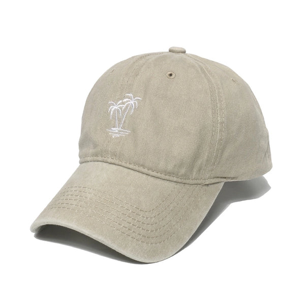 Men's Korean Style Coconut Tree Embroidery Curved Eaves Baseball Cap