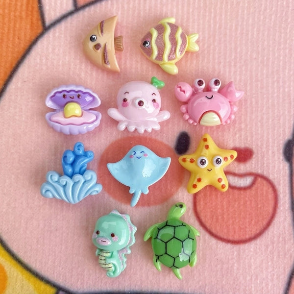 Mini Small Size Marine Series Resin Accessories Crab Octopus Starfish Cartoon Hair Accessories Patch Jewelry Mobile Phone Shell Milk