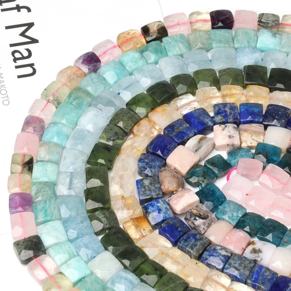 Natural 10x10x5mm Square Irregular Cut Surface AA Citrine Sea Blue Baojia Jade Pink Crystal Loose Beads Accessories