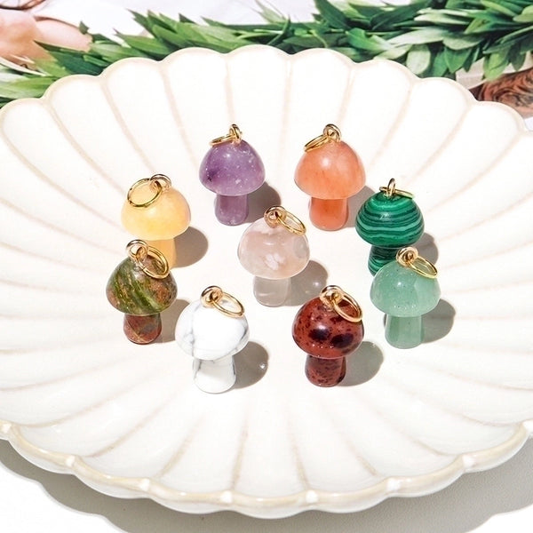 Natural Crystal Small Mushroom Pendant Agate Semi-precious Stone Ore Diy Necklace Ornament