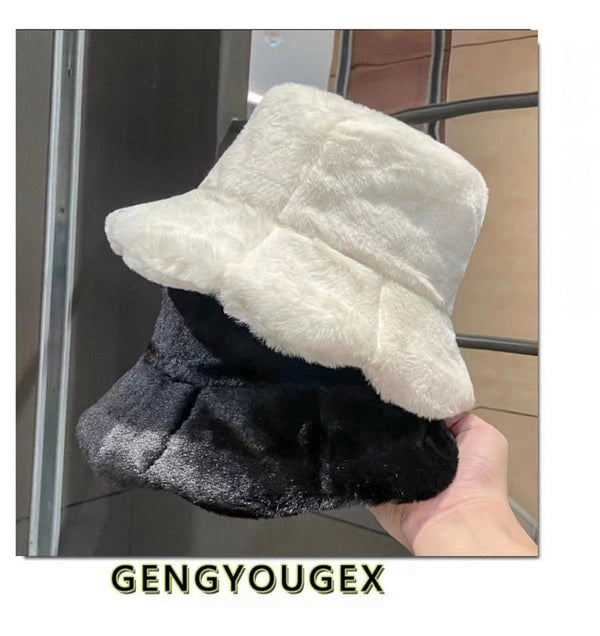 New Autumn And Winter Fleece-lined Imitation Rabbit Fur Fisherman Hat   Girl Sweet Cute Warm Cold-proof Hat Lotus