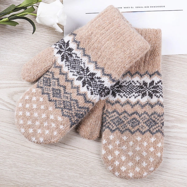 New Autumn And Winter Gloves Ladies Double Layer Plus Velvet Padded Warm Knit Bag Finger Gloves Full Finger Gloves