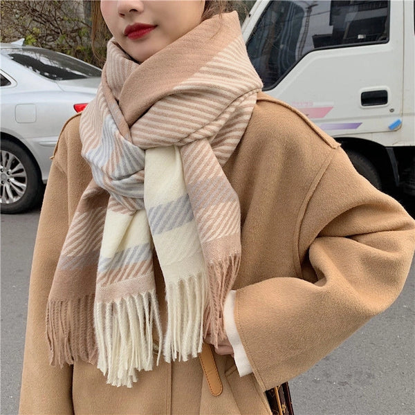 New Internet Celebrity Plaid Scarf Women's Autumn And Winter Korean Style  Japanese Student  Shawl Warm Thickened Scarf