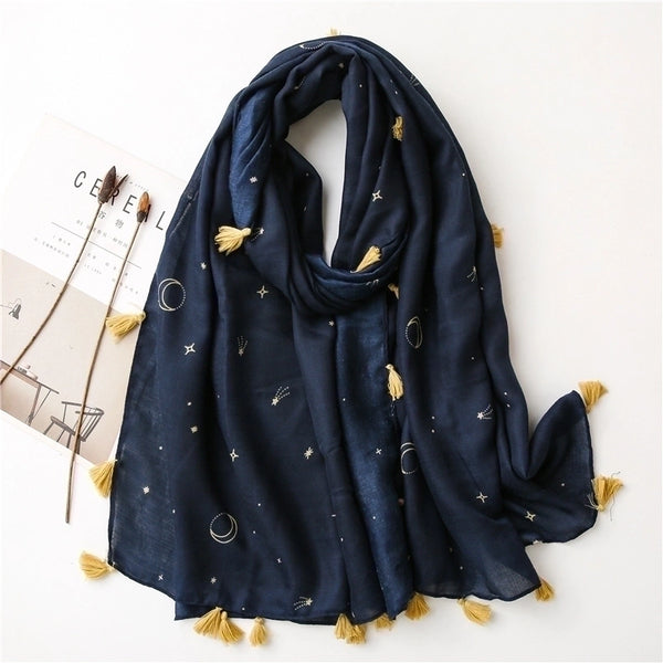 New Retro Starry Totem Satin Cotton Scarf