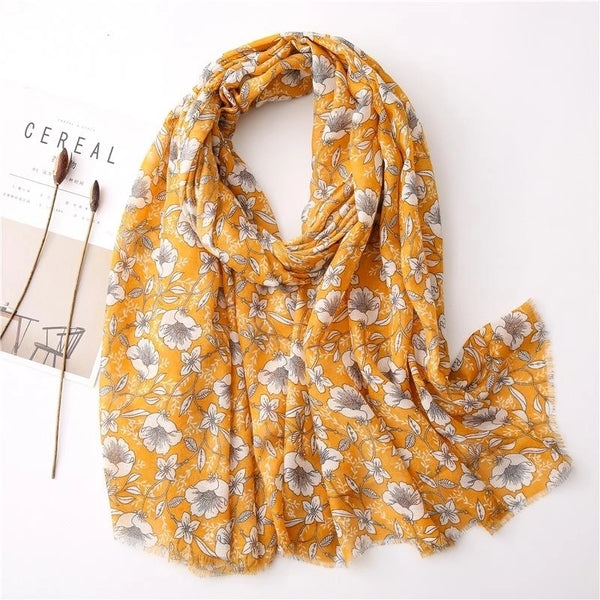 New Spring And Summer Silk Scarf Cotton Linen Gardenia Print Scarf Women Beach Towel Wild Sun Shawl Dual-use