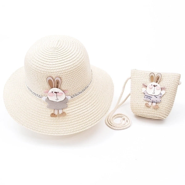 New Straw Hat Shoulder Bag Set  Wholesale Small Fresh Children Cute Hat Bag Summer Girl Travel Match