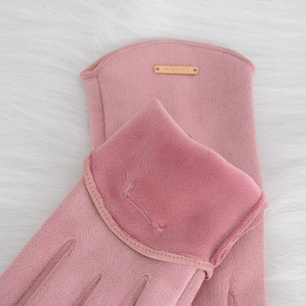 New Suede Gloves Women's Winter Plus Velvet Warm Cold Korean  Students Can Touch Screen Riding Driving Wholesale