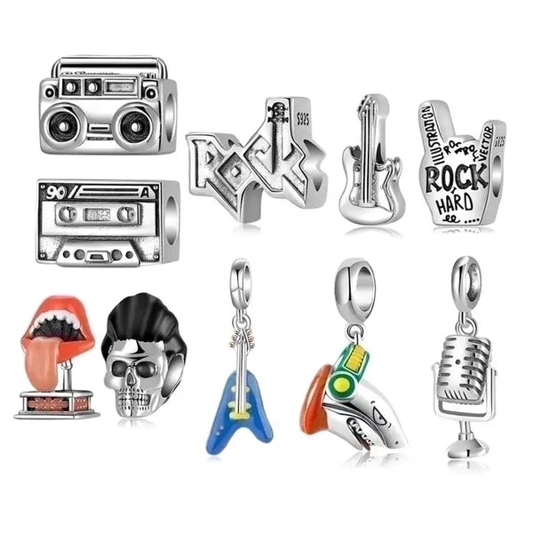 Original Design Hip-hop Rock Guitar Lips Shark Sterling Silver Epoxy Jewelry Accessories