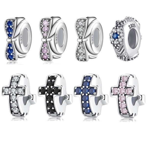 1 Piece 925 Sterling Silver Zircon Cross Devil's Eye Bow Knot Jewelry Accessories