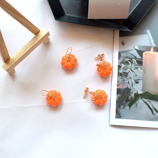 Pastoral Pumpkin Resin Women's Drop Earrings Ear Clips 1 Pair