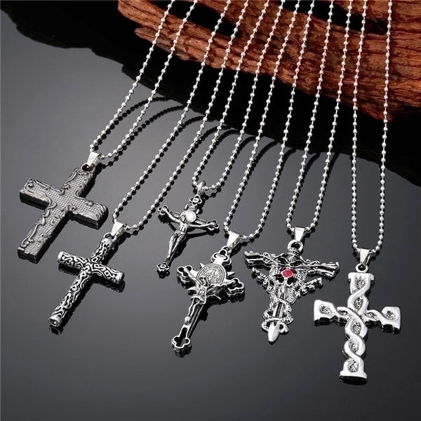 Punk Cross Skull Stainless Steel Plating Rhinestones Unisex Pendant Necklace