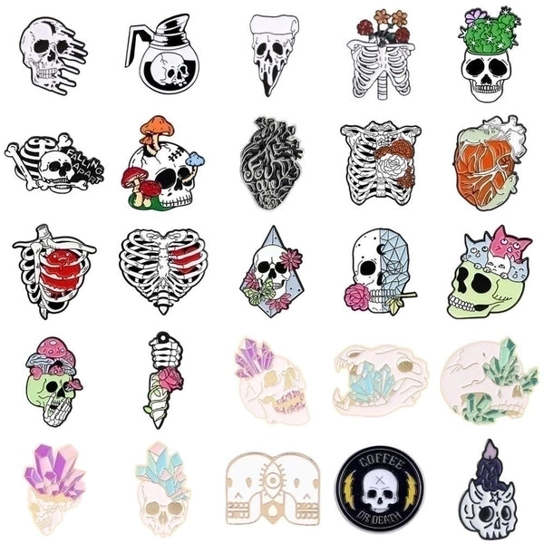 Punk Heart Skeleton Skull Alloy Stamping Stoving Varnish Plating Unisex Brooches