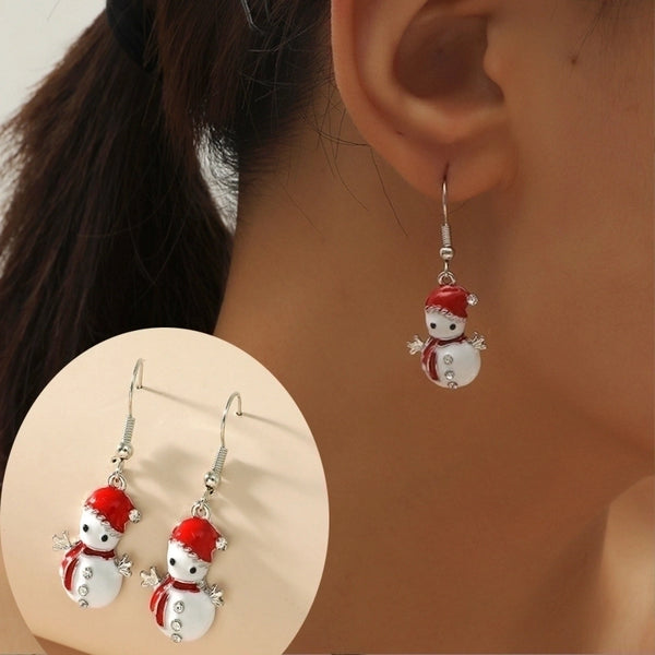 Retro Christmas Hat Snowman Alloy Enamel Inlay Rhinestones Christmas Women's Earrings Necklace