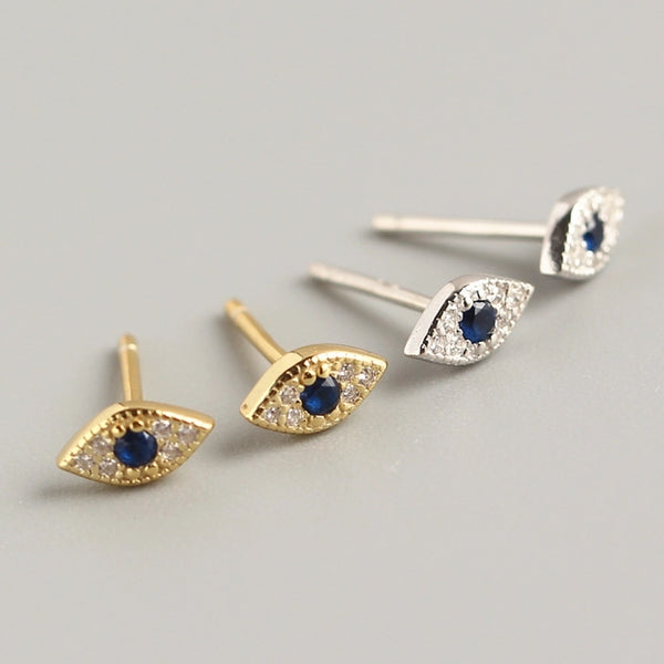 Retro Devil's Eye Silver Inlay Zircon Ear Studs 1 Pair