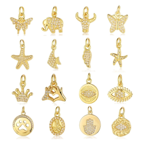 Retro Palm Crown Copper Plating Inlay Zircon 18k Gold Plated Charms Jewelry Accessories