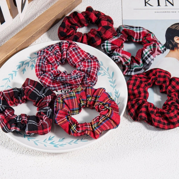 Retro Plaid Cloth Hair Tie