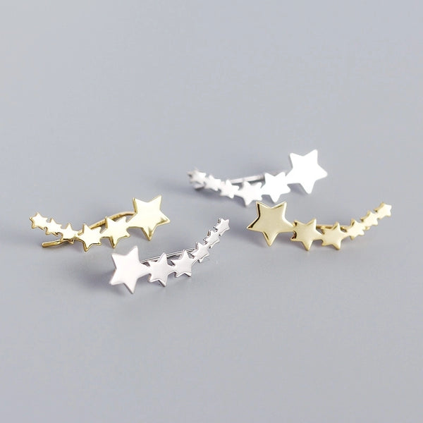 S925 Silver Geometric Row Five-pointed Star Earrings Wholesale