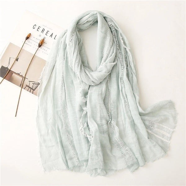 Simple Color Hollow Pleated Silk Scarf