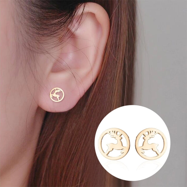 Simple Style Christmas Tree Heart Shape Elk Stainless Steel Plating Hollow Out Ear Studs 1 Pair