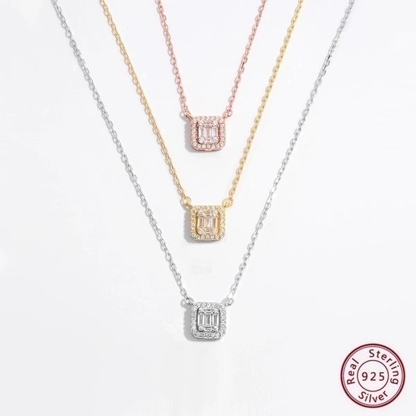 Simple Style Commute Square Sterling Silver Plating Inlay Zircon 14k Gold Plated Rose Gold Plated White Gold Plated Pendant Necklace