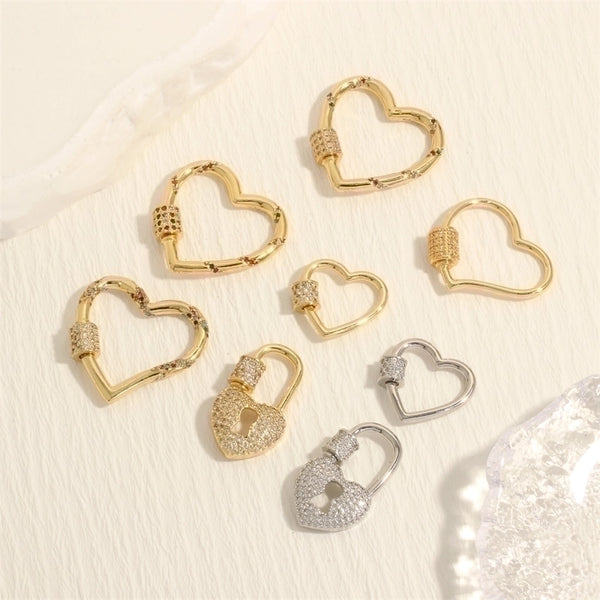 Simple Style Heart Shape Lock Copper Plating Inlay Zircon 18k Gold Plated Charms