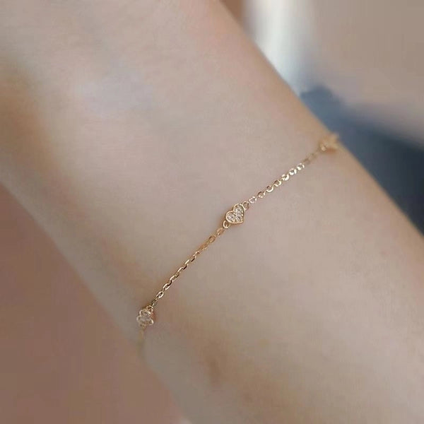 Simple Style Heart Shape Sterling Silver Plating Inlay Zircon 14k Gold Plated Bracelets