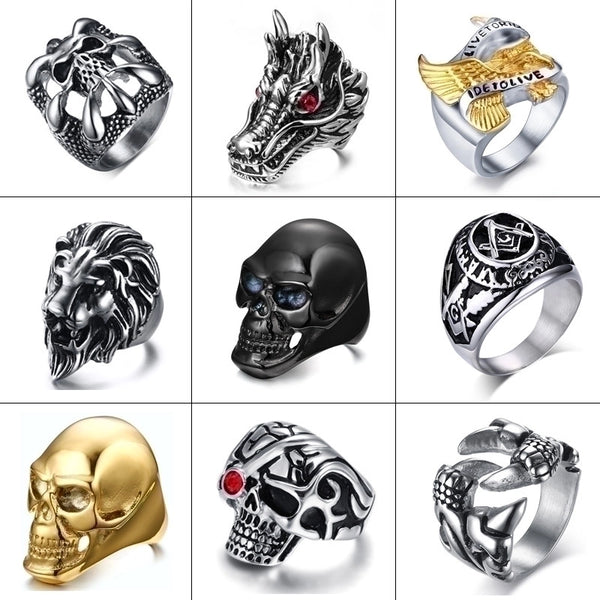 Simple Style Skull Eagle Titanium Steel Polishing Plating Inlay Zircon Men's Rings