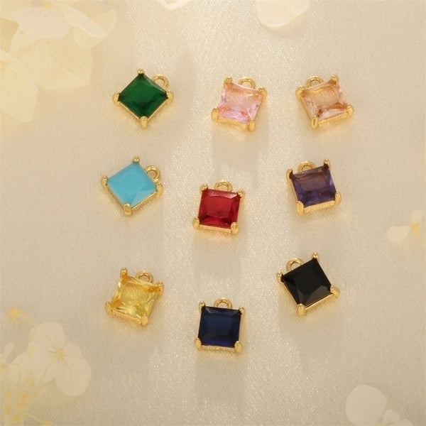 Simple Style Square Copper Plating Inlay Zircon 18k Gold Plated Charms