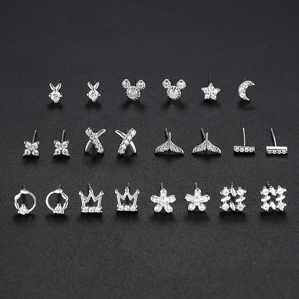 Simple Style Star Moon Flower Sterling Silver Plating Artificial Rhinestones Ear Studs 1 Pair