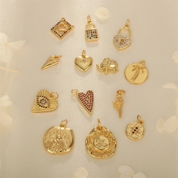 Simple Style Tree Heart Shape Eye Copper Plating Inlay Zircon 18k Gold Plated Charms