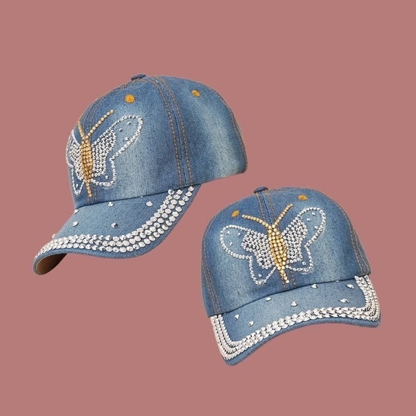 Spring New Butterfly Patch Diamond Baseball Cap